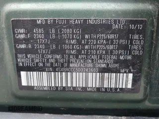 2013 Subaru Outback Premium with VIN 4S4BRCCC5D3243602, listed as a IAAI auction lot 42205618 with 221,350 mi miles and . Bid and sale history available at carsss.com. Image 9.