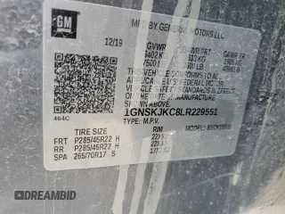 2020 Chevrolet Suburban Premier z VIN 1GNSKJKC8LR229551, wystawiony jako Copart lot #43632235 z przebiegiem 109 020 mil mil oraz Szkoda całkowita • Salvage title. Historia ofert i sprzedaży dostępna na DreamBid. Obrazek 16.