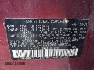2023 Subaru Outback Limited с VIN 4S4BTANC9P3118965, выставлен на аукционе IAAI как лот 42049512 с пробегом 29 807 миль миль и . История ставок и продаж доступна на DreamBid. Изображение 9.