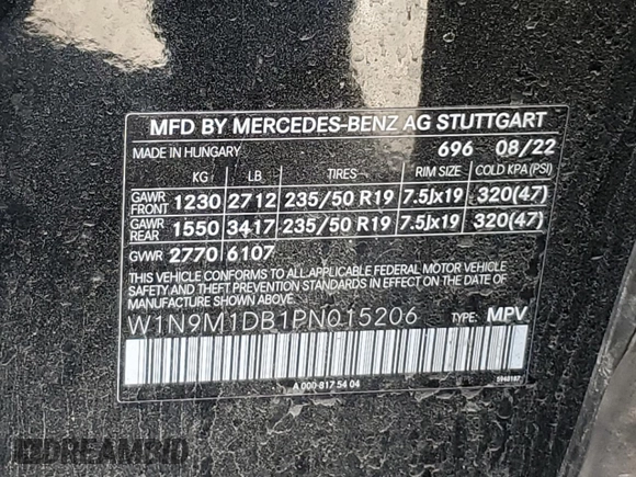 2023 Mercedes-Benz EQB 350 z VIN W1N9M1DB1PN015206, wystawiony jako Copart lot #70488844 z przebiegiem 22 407 mil mil oraz Szkoda całkowita • Salvage title. Historia ofert i sprzedaży dostępna na DreamBid. Obrazek 13.