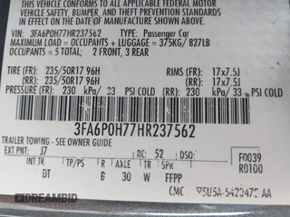 2017 Ford Fusion SE with VIN 3FA6P0H77HR237562, listed as a IAAI auction lot 41811923 with 120,440 mi miles and . Bid and sale history available at DreamBid. Image 9.