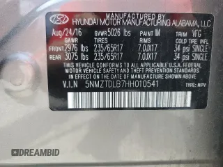 2017 Hyundai Santa Fe 2.4L with VIN 5NMZTDLB7HH010541, listed as a Copart auction lot 65151475 with 101,602 mi miles and Clean title. Bid and sale history available at DreamBid. Image 13.