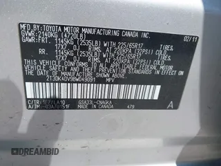 2011 Toyota RAV4 Ltd with VIN 2T3DK4DV9BW049091, listed as a IAAI auction lot 41863538 with 155,893 mi miles. Bid and sale history available at carsss.com. Image 9.