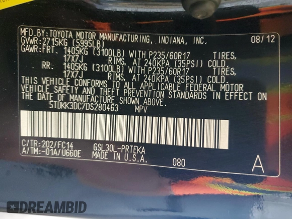2013 Toyota Sienna LE AAS with VIN 5TDKK3DC7DS280463, listed as a Copart auction lot 61393215 with 195,785 mi miles and Salvage title. Bid and sale history available at DreamBid. Image 13.