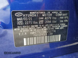 2021 Hyundai Ioniq SE with VIN KMHC75LC2MU252774, listed as a Copart auction lot 47919995 with 84,028 mi miles and Non Repairable. Bid and sale history available at DreamBid. Image 12.