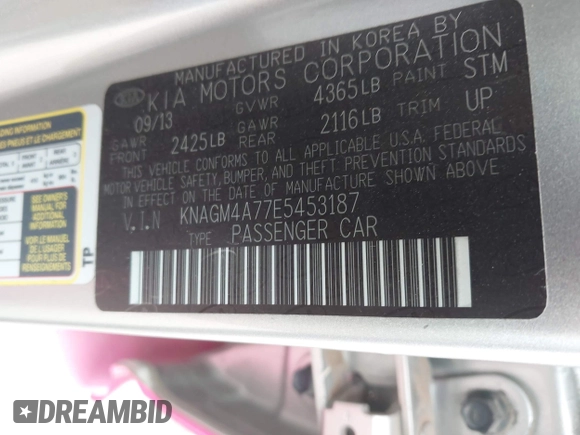 2014 Kia Optima LX z VIN KNAGM4A77E5453187, wystawiony jako IAAI lot #42357588 z przebiegiem 162 501 mil mil oraz . Historia ofert i sprzedaży dostępna na DreamBid. Obrazek 9.