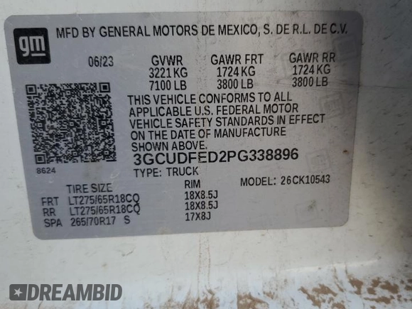2023 Chevrolet Silverado 1500 LT Trail Boss with VIN 3GCUDFED2PG338896, listed as a Copart auction lot 72895014 with 39,444 mi miles and Salvage Title. Bid and sale history available at DreamBid. Image 13.