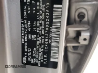 2013 Kia Optima LX with VIN 5XXGM4A70DG243690, listed as a Copart auction lot 48791165 with 0 mi miles and Salvage Title. Bid and sale history available at carsss.com. Image 12.