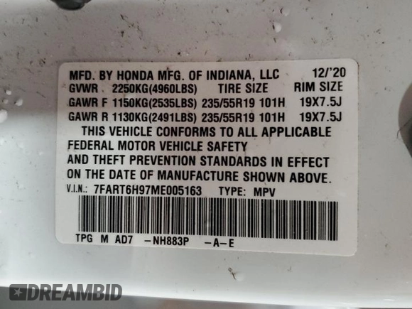 2021 Honda CR-V Touring z VIN 7FART6H97ME005163, wystawiony jako Copart lot #57688485 z przebiegiem 79 137 mil mil oraz Szkoda całkowita • Salvage title. Historia ofert i sprzedaży dostępna na DreamBid. Obrazek 13.