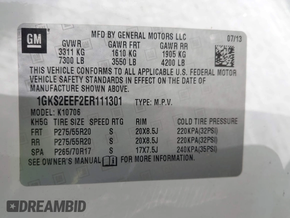 2014 GMC Yukon Denali with VIN 1GKS2EEF2ER111301, listed as a IAAI auction lot 41636112 with 185,956 mi miles. Bid and sale history available at carsss.com. Image 9.