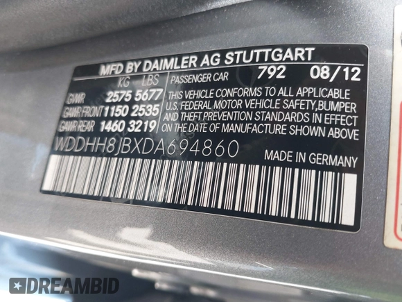 2013 Mercedes-Benz E 350 Luxury with VIN WDDHH8JBXDA694860, listed as a IAAI auction lot 42768409 with 90,220 mi miles and . Bid and sale history available at DreamBid. Image 9.