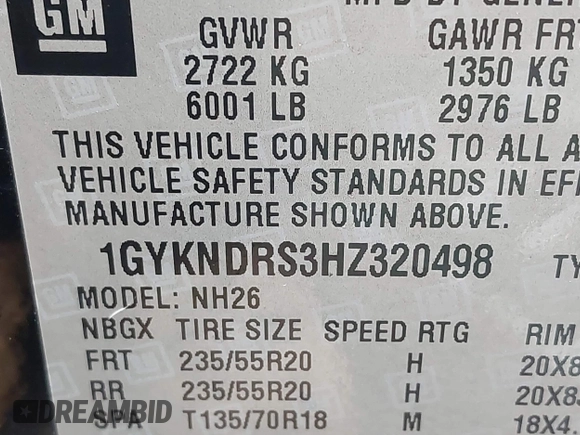 2017 Cadillac XT5 Luxury AWD with VIN 1GYKNDRS3HZ320498, listed as a IAAI auction lot 42039983 with 51,654 mi miles and . Bid and sale history available at carsss.com. Image 9.
