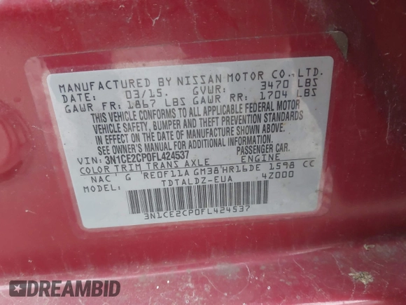 2015 Nissan Note SV with VIN 3N1CE2CP0FL424537, listed as a IAAI auction lot 42143721 with 159,815 mi miles and . Bid and sale history available at DreamBid. Image 9.