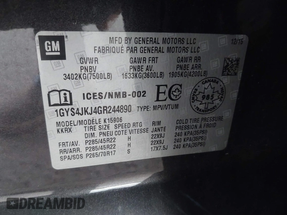 2016 Cadillac Escalade ESV Premium Collection with VIN 1GYS4JKJ4GR244890, listed as a IAAI auction lot 41366811 with 137,827 mi miles and . Bid and sale history available at DreamBid. Image 9.
