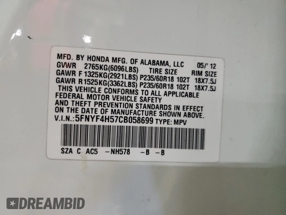2012 Honda Pilot EX-L z VIN 5FNYF4H57CB058699, wystawiony jako Copart lot #41626865 z przebiegiem 141 415 mil mil oraz Szkoda całkowita • Salvage title. Historia ofert i sprzedaży dostępna na DreamBid. Obrazek 15.