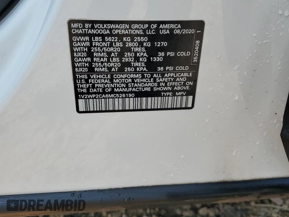 2021 Volkswagen Atlas SE with VIN 1V2WP2CA6MC526190, listed as a Copart auction lot 59361315 with 69,934 mi miles and Salvage title. Bid and sale history available at DreamBid. Image 13.