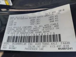 2011 Mitsubishi Eclipse GS with VIN 4A31K5DF1BE002479, listed as a IAAI auction lot 41880392 with 130,225 mi miles. Bid and sale history available at carsss.com. Image 9.