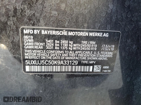 2019 BMW X4 M40i with VIN 5UXUJ5C50K9A33129, listed as a Copart auction lot 44184275 with 88,286 mi miles and Salvage title. Bid and sale history available at DreamBid. Image 12.
