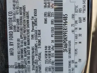 2014 Ford Fusion Titanium with VIN 3FA6P0K99ER196485, listed as a Copart auction lot 48334925 with 202,655 mi miles and Salvage Title. Bid and sale history available at carsss.com. Image 14.