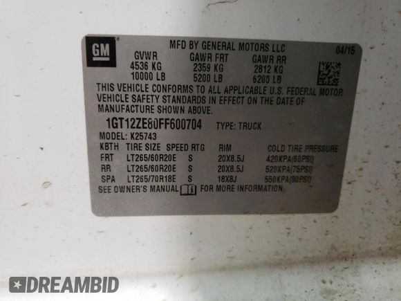 2015 GMC Sierra 2500HD SLT z VIN 1GT12ZE80FF600704, wystawiony jako Copart lot #46069905 z przebiegiem 256 330 mil mil oraz Szkoda całkowita • Salvage title. Historia ofert i sprzedaży dostępna na DreamBid. Obrazek 12.