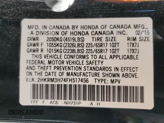 2015 Honda CR-V EX-L with VIN 2HKRM3H74FH517456, listed as a Copart auction lot 51527185 with 39,843 mi miles and Salvage Title. Bid and sale history available at carsss.com. Image 13.