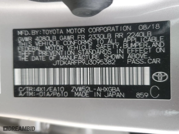 2018 Toyota Prius Prime Plus with VIN JTDKARFP9J3095382, listed as a Copart auction lot 50813355 with 67,392 mi miles and Salvage Title. Bid and sale history available at carsss.com. Image 12.