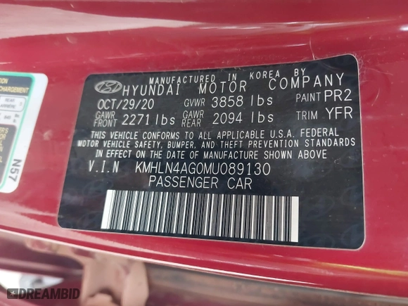 2021 Hyundai Elantra SEL with VIN KMHLN4AG0MU089130, listed as a IAAI auction lot 41499443 with 66,689 mi miles. Bid and sale history available at carsss.com. Image 9.