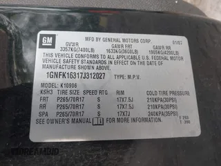 2007 Chevrolet Suburban LT с VIN 1GNFK16317J312027, выставлен на аукционе IAAI как лот 42214940 с пробегом 305 088 миль миль и . История ставок и продаж доступна на DreamBid. Изображение 9.