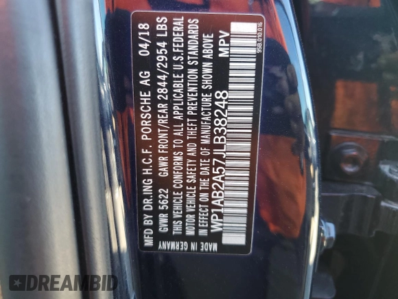 2018 Porsche Macan S с VIN WP1AB2A57JLB38248, выставлен на аукционе Copart как лот 46468495 с пробегом Не указан миль и Списание • Salvage title. История ставок и продаж доступна на DreamBid. Изображение 15.