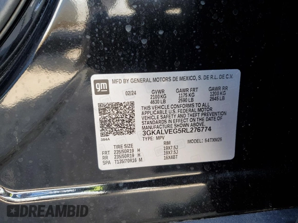 2024 GMC Terrain SLT with VIN 3GKALVEG5RL276774, listed as a Copart auction lot 50169455 with 10,409 mi miles and Salvage title. Bid and sale history available at DreamBid. Image 15.