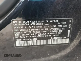 2017 Volkswagen Passat S with VIN 1VWAT7A30HC048893, listed as a Copart auction lot 55266315 with 199,490 mi miles and Salvage title. Bid and sale history available at DreamBid. Image 12.