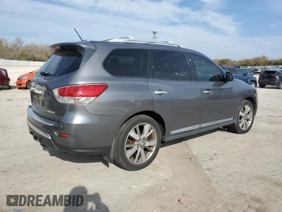 2016 Nissan Pathfinder Platinum with VIN 5N1AR2MN7GC663713, listed as a Copart auction lot 82332604 with 106,934 mi miles and Salvage Title. Bid and sale history available at carsss.com. Image 3.