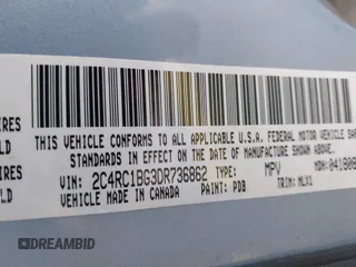2013 Chrysler Town & Country Touring with VIN 2C4RC1BG3DR736862, listed as a IAAI auction lot 42131041 with 130,505 mi miles and . Bid and sale history available at DreamBid. Image 9.