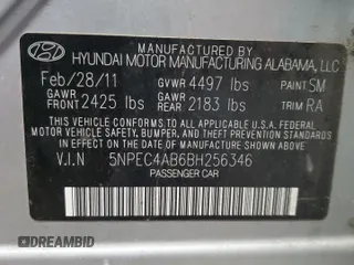 2011 Hyundai Sonata SE with VIN 5NPEC4AB6BH256346, listed as a Copart auction lot 43411485 with 147,336 mi miles and Clean Title. Bid and sale history available at DreamBid. Image 12.