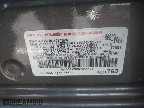 2016 Mitsubishi Outlander SE с VIN JA4AD3A30GZ022258, выставлен на аукционе IAAI как лот 41425764 с пробегом 66 096 миль миль и . История ставок и продаж доступна на DreamBid. Изображение 9.