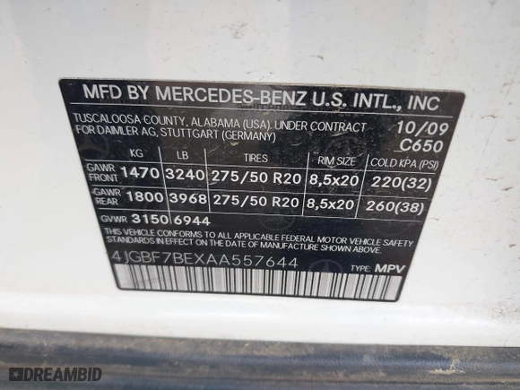 2010 Mercedes-Benz GL-Class GL 450 with VIN 4JGBF7BEXAA557644, listed as a IAAI auction lot 41862216 with 141,849 mi miles. Bid and sale history available at carsss.com. Image 9.