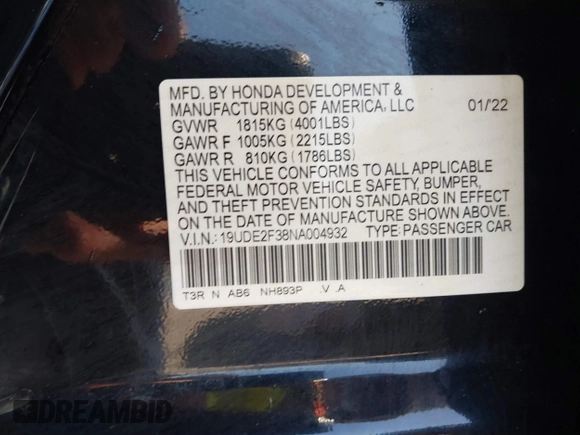 2022 Acura ILX z VIN 19UDE2F38NA004932, wystawiony jako IAAI lot #42345174 z przebiegiem 34 424 mil mil oraz . Historia ofert i sprzedaży dostępna na DreamBid. Obrazek 9.
