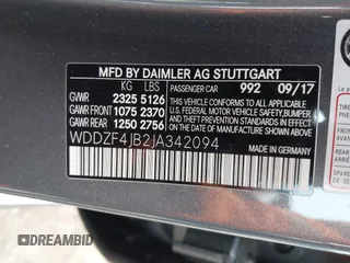 2018 Mercedes-Benz E 300 with VIN WDDZF4JB2JA342094, listed as a IAAI auction lot 41556822 with 71,630 mi miles and . Bid and sale history available at DreamBid. Image 9.