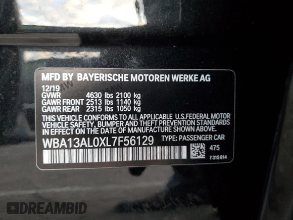 2020 BMW 2 Series M235i xDrive with VIN WBA13AL0XL7F56129, listed as a Copart auction lot 82945073 with 33,981 mi miles. Bid and sale history available at carsss.com. Image 14.