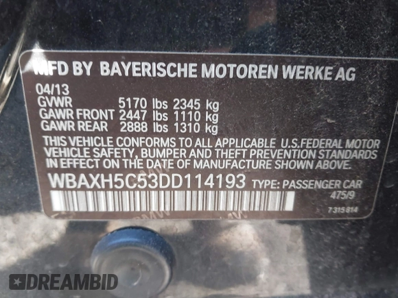 2013 BMW 5 Series 528i xDrive with VIN WBAXH5C53DD114193, listed as a IAAI auction lot 41732678 with 185,863 mi miles. Bid and sale history available at carsss.com. Image 9.