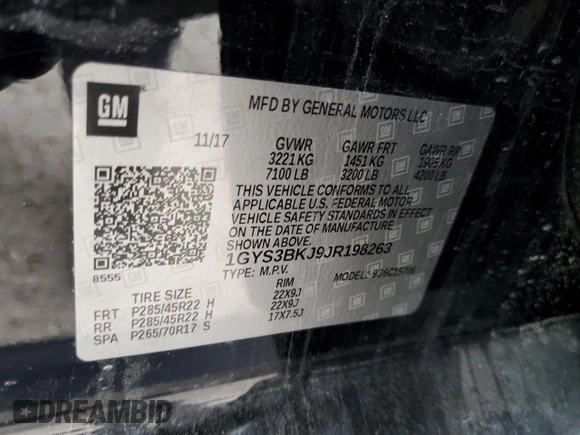 2018 Cadillac Escalade Luxury z VIN 1GYS3BKJ9JR198263, wystawiony jako Copart lot #81517084 z przebiegiem Nie podano mil oraz Szkody całkowita. Historia ofert i sprzedaży dostępna na DreamBid. Obrazek 13.