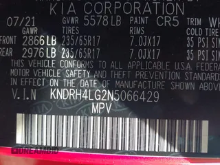 2022 Kia Sorento EX with VIN KNDRH4LG2N5066429, listed as a IAAI auction lot 42653185 with 40,032 mi miles and . Bid and sale history available at DreamBid. Image 9.