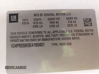 2014 Buick Verano Convenience Group with VIN 1G4PR5SK0E4180401, listed as a IAAI auction lot 40642463 with 207,119 mi miles. Bid and sale history available at carsss.com. Image 9.