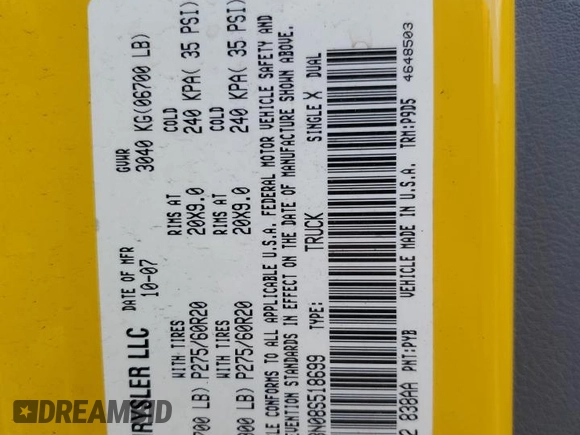 2008 Dodge 1500 SLT z VIN 1D7HA18N08S518699, wystawiony jako Copart lot #55988415 z przebiegiem 185 176 mil mil oraz Szkoda całkowita • Salvage title. Historia ofert i sprzedaży dostępna na DreamBid. Obrazek 12.