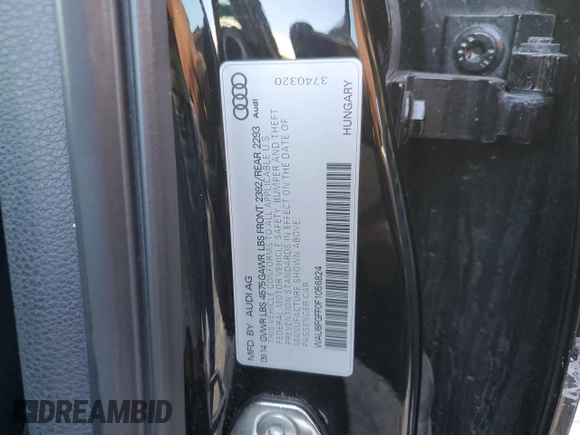 2015 Audi S3 2.0T Premium Plus with VIN WAUBFGFF0F1056824, listed as a Copart auction lot 61876213 with 137,064 mi miles. Bid and sale history available at carsss.com. Image 12.