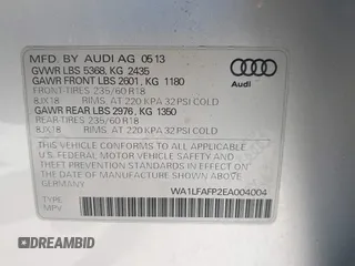 2014 Audi Q5 Premium Plus with VIN WA1LFAFP2EA004004, listed as a IAAI auction lot 42674248 with 185,559 mi miles and . Bid and sale history available at DreamBid. Image 9.