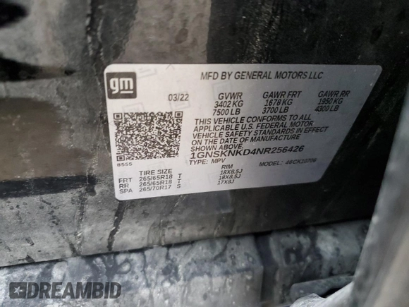 2022 Chevrolet Tahoe LT with VIN 1GNSKNKD4NR256426, listed as a Copart auction lot 48668185 with Not provided miles and Salvage title. Bid and sale history available at DreamBid. Image 13.