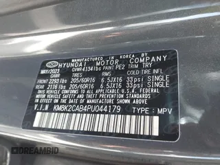 2023 Hyundai Kona SE with VIN KM8K2CAB4PU044179, listed as a IAAI auction lot 42011253 with 14,448 mi miles. Bid and sale history available at carsss.com. Image 9.