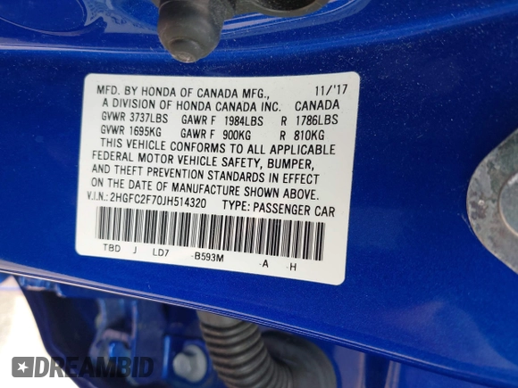 2018 Honda Civic EX с VIN 2HGFC2F70JH514320, выставлен на аукционе IAAI как лот 42414235 с пробегом 104 096 миль миль и . История ставок и продаж доступна на DreamBid. Изображение 9.