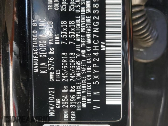 2022 Kia Telluride LX with VIN 5XYP24HC7NG238928, listed as a Copart auction lot 43771085 with 88,258 mi miles and Salvage title. Bid and sale history available at DreamBid. Image 15.